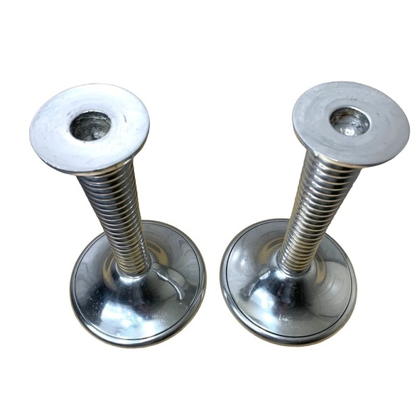 vintage Chrome Art Deco Inspired Tall Candlestick Holder Set Swirled Leg Stand - Picture 4 of 11